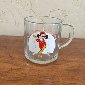 Vintage Anchor Hocking Disney Mickey Mouse Club 1955 Red and White Glass Mug Cup